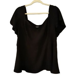 NWT Torrid size 1 black peplum sweetheart neckline, flutter sleeved blouse